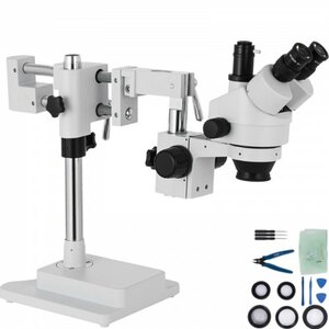 VEVOR 3,5X-90X Simul Focal Trinocular Zoom Stereo Microscope Al-Zn-Legierung 360 Grad Drehbar Trinokulares Stereomikroskop Dual Armstativ Labor Video Mikroskop Zwei höhenverstellbar Ständer Zubehö