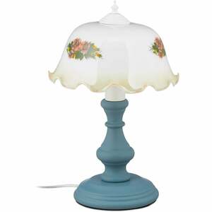 Tischlampe, Vintage Blumenmuster, Landhaus Stil, E27, Nachttischlampe, HxD: 43x28 cm, Holz, Glas, weiß/grau