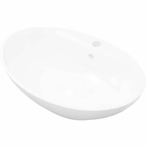 Keramik Waschbecken Hahnloch/Überlaufloch Oval Weiß