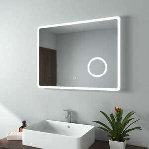 Badspiegel mit Beleuchtung, Beschlagfrei Lichtspiegel Wandspiegel 80x60 cm mit Touch, 3-fach Lupe, Kaltweiß (Modell M) - 80x60cm |