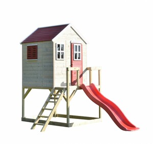 Wendi Toys Kinderspielhaus Tiger Spielturm inkl. Veranda & Rutsche, 242 x 197 x 310 cm, natur rot