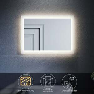 Badspiegel LED Beleuchtung Badezimmerspiegel mit led Wandspiegel 50x70,Wandschalter,Neutralweiß,IP44,Energiesparend - Sonni
