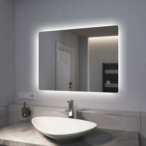 LED Badspiegel 80x60cm Badezimmerspiegel mit Kaltweißer Beleuchtung und Touch-schalter Energie sparen - 80x60cm | Kaltweißes Licht + Touch - Emke