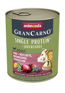 Animonda GranCarno Single Protein Superfoods 6x800g Rind & Rote Bete, Brombeeren, Löwenzahn