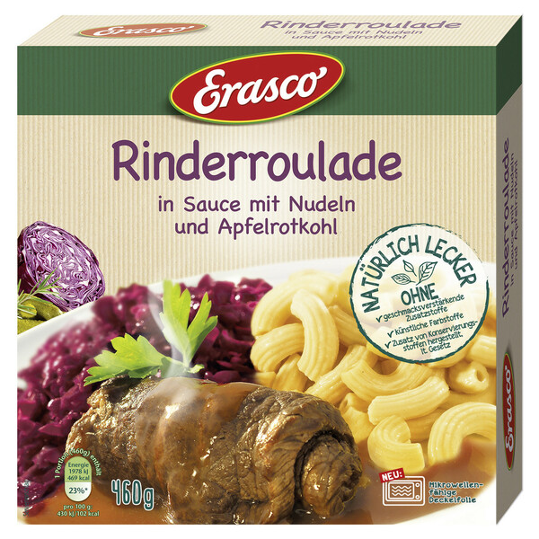 Bild 1 von Erasco Rinderroulade in Sauce mit Nudeln & Apfelrotkohl 460G