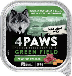 4 Paws Green Field Premium Pastete Neuseelandlamm, Karotte & Thymian 300G