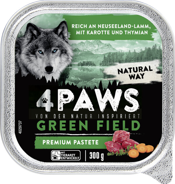 Bild 1 von 4 Paws Green Field Premium Pastete Neuseelandlamm, Karotte & Thymian 300G