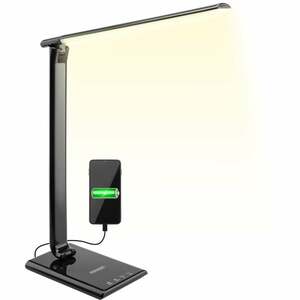 Monzana LED Schreibtischlampe 3 Lichtfarben 5 Helligkeitsstufen Touch USB Ladeanschluss Dimmbar Tischlampe Bürolampe Nachttischlampe Leselampe schwarz