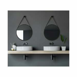 Black Vogue Badspiegel, Dekospiegel, rund, Ø 50 cm - Badezimmerspiegel - matt schwarz - Aufhängband in Lederoptik - Talos
