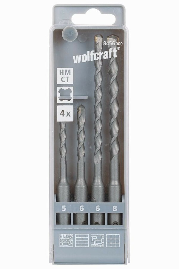 Bild 1 von Wolfcraft Hammer-Schlagbohrer-Set HM Standard 4-tlg. SDS-plus Schaft 8456000 Ø 5 - 8 mm, 4-teilig