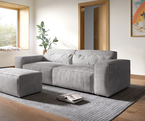 Big-Sofa Sirpio XL 270x125 cm Cord Silbergrau mit Hocker