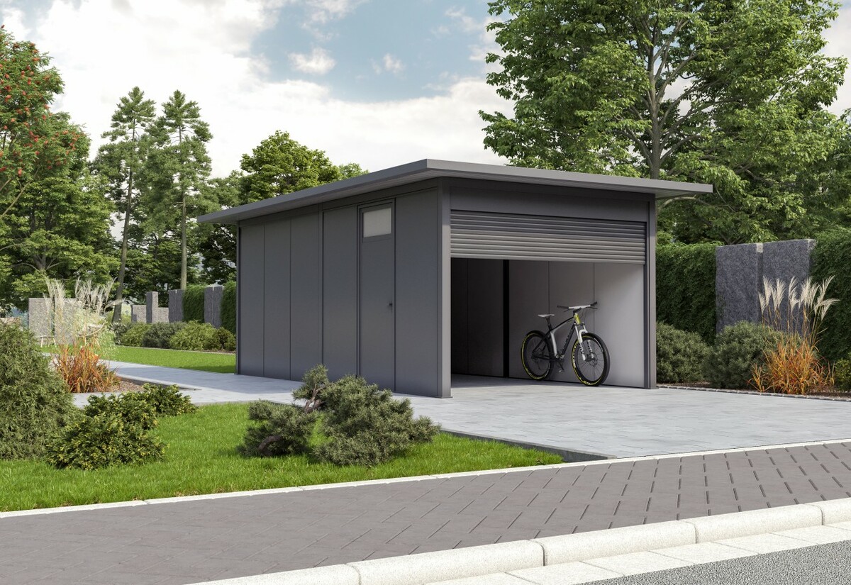 Bild 1 von Fertiggarage Porto mit elektrischem Rolltor 405 x 720 cm inkl. Dachüberstand