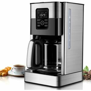 Tropfkaffeemaschine, elektrische 1,8-l-Kaffeemaschine mit Glaskanne, programmierbare Tropfkaffeemaschine aus Edelstahl, Warmhaltefunktion,