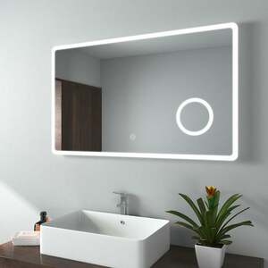 Badspiegel mit Beleuchtung, Wandspiegel 100x60 cm mit Touch, 3-fach Lupe, Kaltweiß (Modell M) - 100x60cm | Touch+Lupe+Kaltweiß - Emke