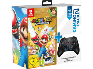 READY 2 GAMING Nintendo Switch Mario & Rabbids Kingdom Battle (Gold) + Pro Pad X Controller Schwarz