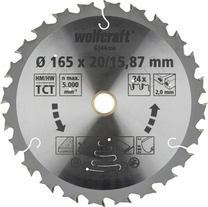 Wolfcraft Kreissägeblatt Ø 165 mm, Bohrung Ø 20 mm