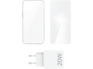 HAMA 3in1-Starterset: Ladegerät, Echtglas-Displayschutz und Cover "Crystal Clear" - die Grundausstattung für das iPhone 12/12 Pro