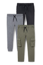 Bild 1 von C&A Multipack 3er-Jeans, Cargohose und Jogginghose, Schwarz, Größe: 92