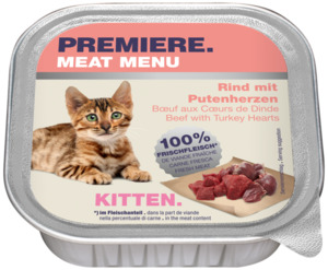 PREMIERE Meat Menu Kitten 16x100g Rind mit Putenherzen