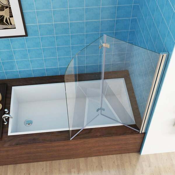 Bild 1 von 120 x 140 cm Badewannen 2 tlg. Faltwand Aufsatz 180° Duschwand Duschabtrennung Nano Glas - Miqu