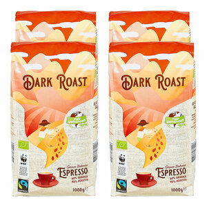 Bio Espresso Fair Trade Ganze Kaffeebohnen Dark Roast 1 kg, 4er Pack