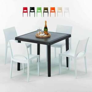 Grand Soleil - Schwarz Quadratisch Tisch und 4 Stühle Farbiges Polypropylen-Außenmastenset Paris Passion | Weiß