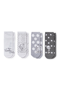 C&A Multipack 4er-Sneakersocken mit Motiv-Tweety, Grau, Größe: 35-38