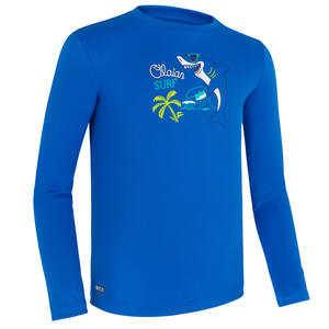Wasser-T-Shirt UV-Schutz Surfen langärmlig Kinder blau bedruckt