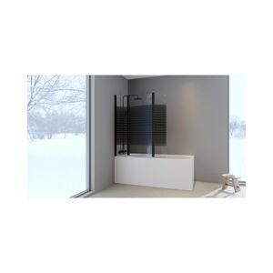 Marwell - Badewannenfaltwand Black Lines 125 x 140 cm – matt schwarz - 3-teilig faltbar - Badewannenaufsatz – Duschtrennwand – Duschabtrennung für