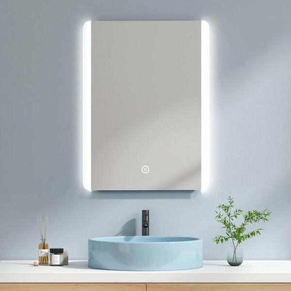 Bild 1 von LED Badezimmerspiegel 80x60cm Badspiegel mit Kaltweißer Beleuchtung Touch-schalter und Beschlagfrei - Emke