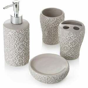 Baroni Home - Badezimmer aus Keramik, Enthält Seifenspende, Zahnputzbecher, Seifenschale und Becher - gniddertaupe, 4 Stück