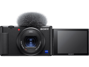 SONY ZV-1 Vlogging Kamera, seitlich klappbares Selfie-Display, 4K Digitalkamera Schwarz, 2.7x opt. Zoom, Xtra Fine Selfie-Touchdisplay, WLAN