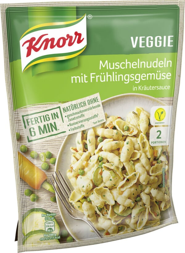 Bild 1 von Knorr Veggie Muschelnudeln mit Frühlingsgemüse in Kräutersauce 155 g