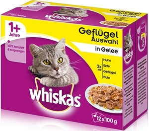 Whiskas 1+ Geflügelauswahl in Gelee Katzenfutter nass 12x 100 g