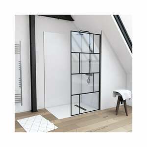 Duschwand, schwarz 90 x 195 cm - Begehbare Dusche - Walk-In – Duschabtrennung – Siebdruck - Marwell