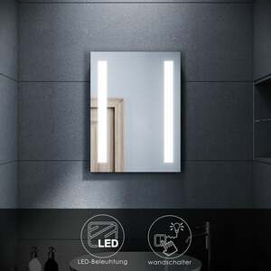 Badspiegel LED Beleuchtung Badezimmerspiegel mit led Wandspiegel 45x60cm,Wandschalter,Kaltweiß - Sonni