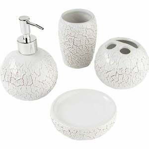 Baroni Home - Badezimmer aus Keramik, Enthält Seifenspende, Zahnputzbecher, Seifenschale und Becher - weiß, Basrelief, 4 Stück