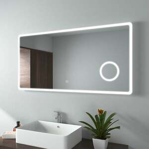 Badspiegel mit Beleuchtung, Wandspiegel 120x60 cm mit Touch, 3-fach Lupe, Kaltweiß (Modell M) - 120x60cm | Touch+Lupe+Kaltweiß - Emke
