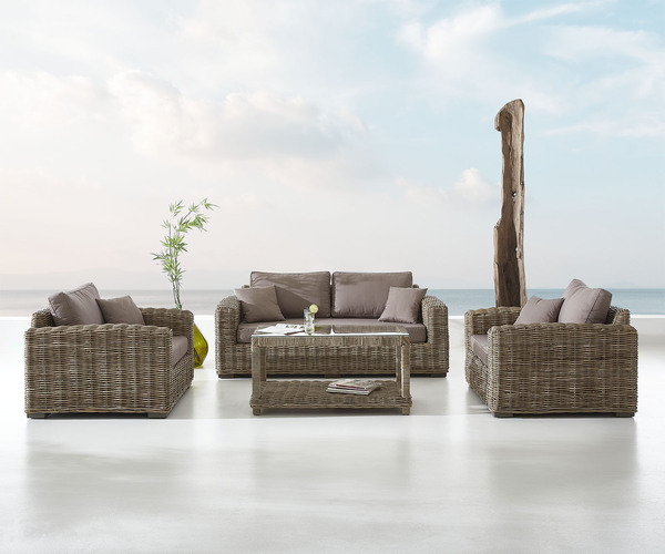 Bild 1 von Loungemöbel-Set Nizza aus grauem Rattan mit braunen Kissen Sitzgruppe