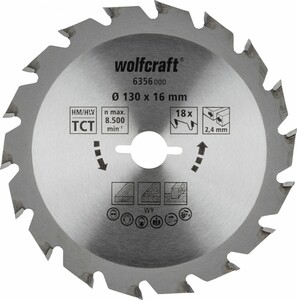 Wolfcraft Kreissägeblatt - Serie grün Ø 130 mm, Bohrung Ø 16 mm