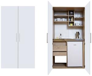 Schrankküche mit Kühlschrank + Kochfeld 104 cm Weiß