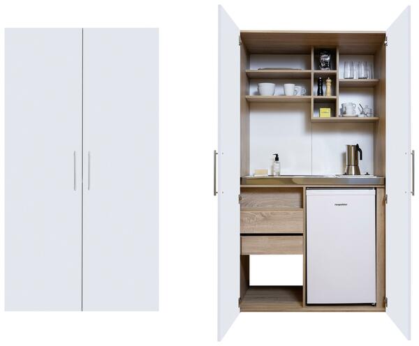 Bild 1 von Schrankküche mit Kühlschrank + Kochfeld 104 cm Weiß