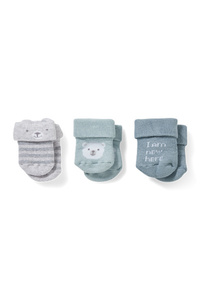 C&A Multipack 3er-Bär-Baby-Socken mit Motiv, Blau, Größe: 10-11