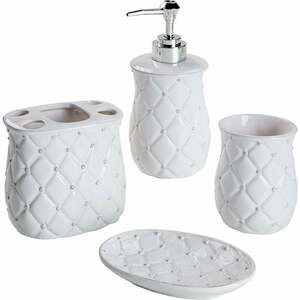 Baroni Home - Badezimmer aus gehämmerter Keramik, Enthält Seifenspende, Zahnputzbecher und Seifenschale - weiß, 4 Stück
