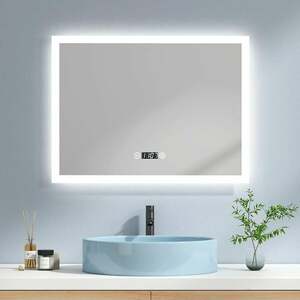 Emke - LED Badspiegel 80x60cm Badezimmerspiegel mit Warmweiß/Kaltweiß/Natürliches Licht Beleuchtung Touch-schalter Beschlagfrei und Uhr - 80x60cm | 3