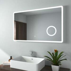 Badspiegel mit Beleuchtung, Wandspiegel 100x60 cm mit Touch, 3-fach Lupe, 3 Lichtfarbe (Modell M) - 100x60cm | Touch+Lupe+Dimmbar - Emke