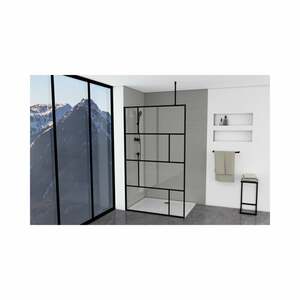 Marwell - Duschwand, schwarz 120 x 195 cm - inkl. Deckenhalterung - Begehbare Dusche - Walk-In – Duschabtrennung – Siebdruck