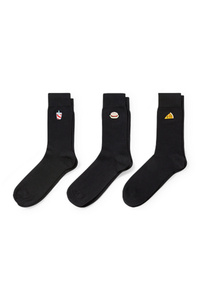 C&A Multipack 3er-Socken mit Motiv-Fastfood-Bio-Baumwolle, Schwarz, Größe: 39-42