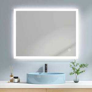 Emke - LED Badspiegel 90x70cm Badezimmerspiegel mit Kaltweißer Beleuchtung Touch-schalter und Beschlagfrei IP44 - 90x70cm | Kaltweißes Licht + Touch