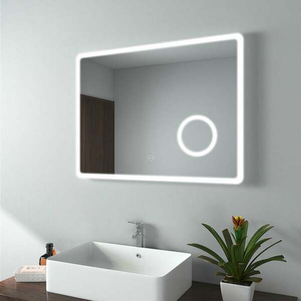 Bild 1 von Badspiegel mit Beleuchtung, Beschlagfrei Lichtspiegel Wandspiegel 80x60 cm mit Touch, 3-fach Lupe, 3 Lichtfarbe (Modell M) - 80x60cm |